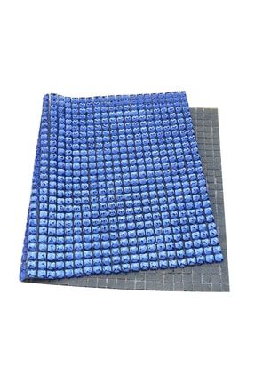 Ütüyle Yapışabilen Mavi Kare Kristal Taşlı Mesh Plaka KMSH-karetasli-02-8mm-mavi