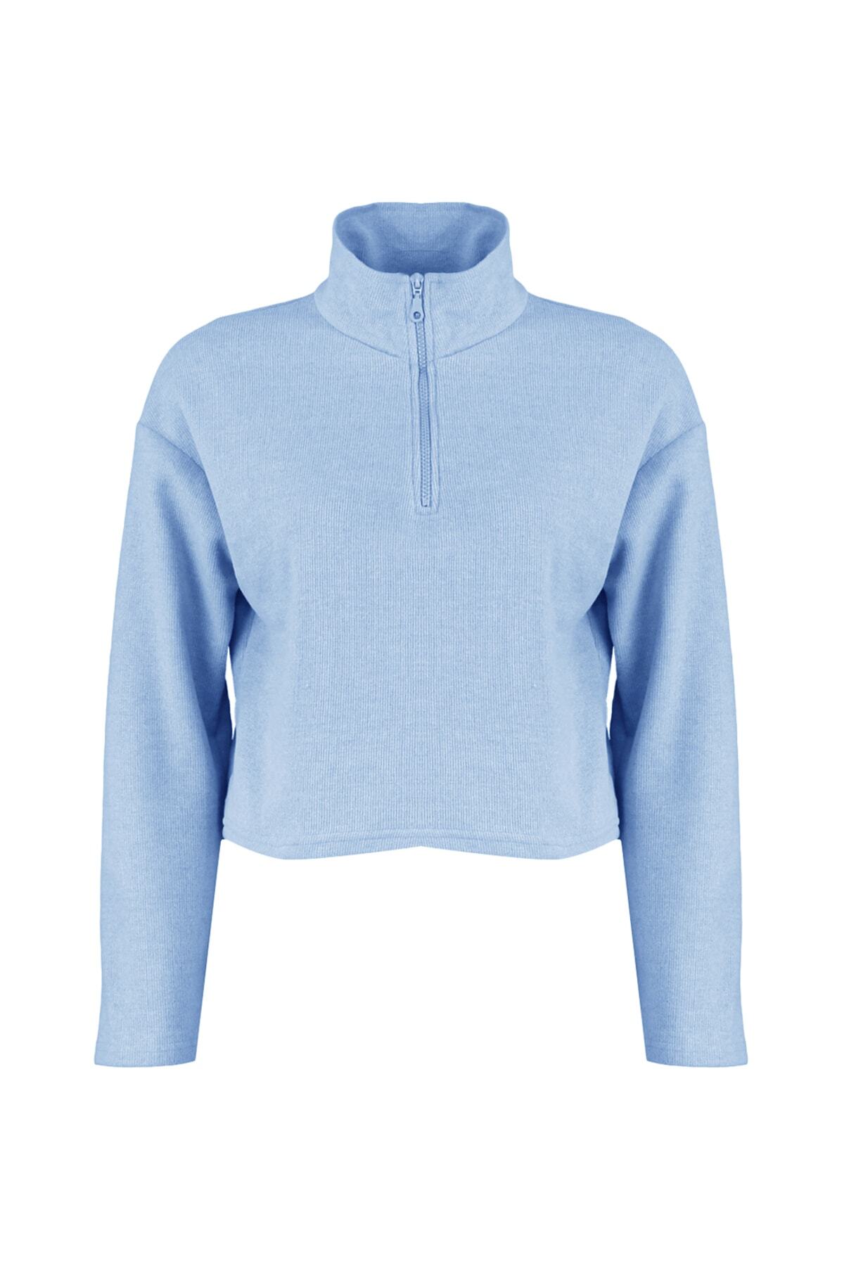 Trendyol Collection-Blue Thessaloniki/плетен суичър с яка с цип и стандартна кройка TWOAW22SW0732 10