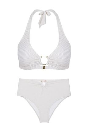 Simli Beyaz Aksesuarlı Nadide Bikini Takım 295-1011