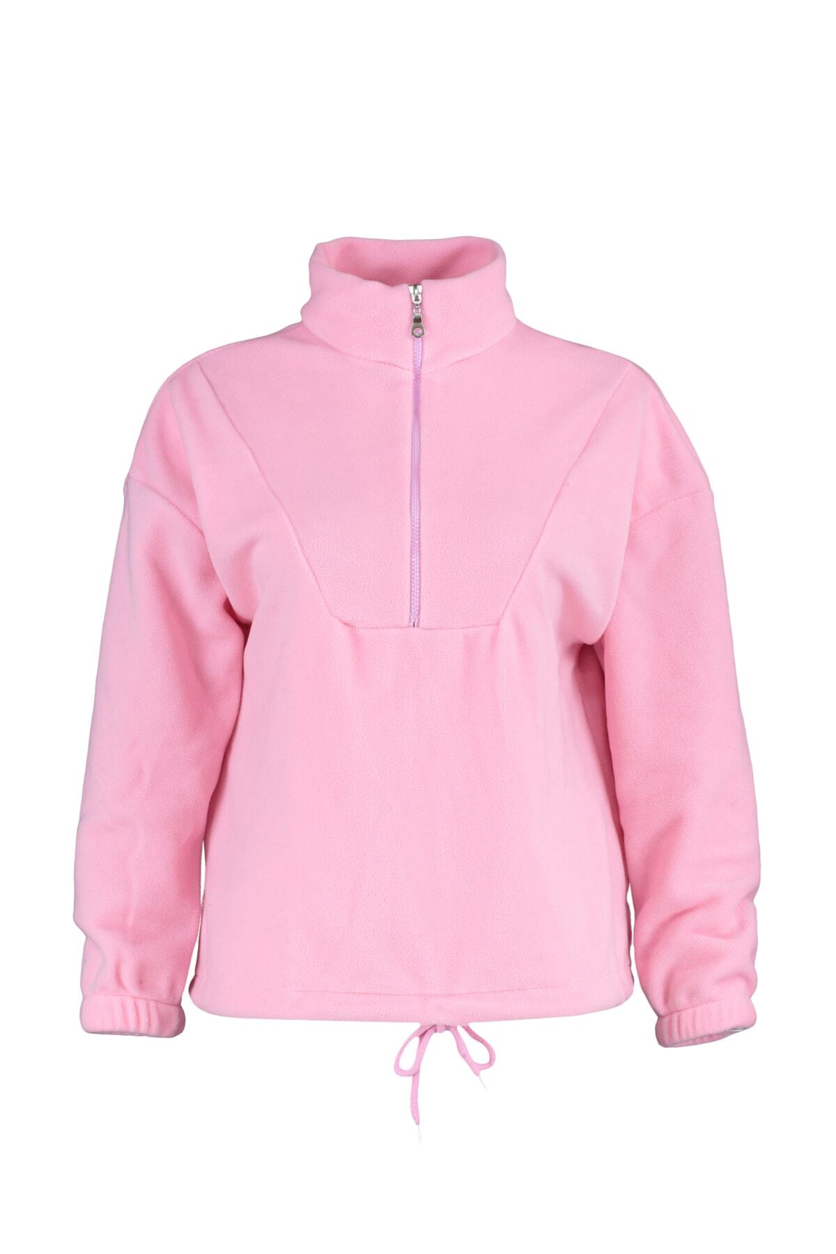 Trendyolmilla  Açık Pembe Fermuar Detaylı Polar Örme Sweatshirt TWOAW21SW0758 - Görsel 11