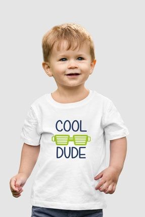 Bebek Tişört Cool Dude Baskılı Unisex Beyaz Pamuklu T-shirt Yeni Doğan Hediye Hediyesi K-K-BT13
