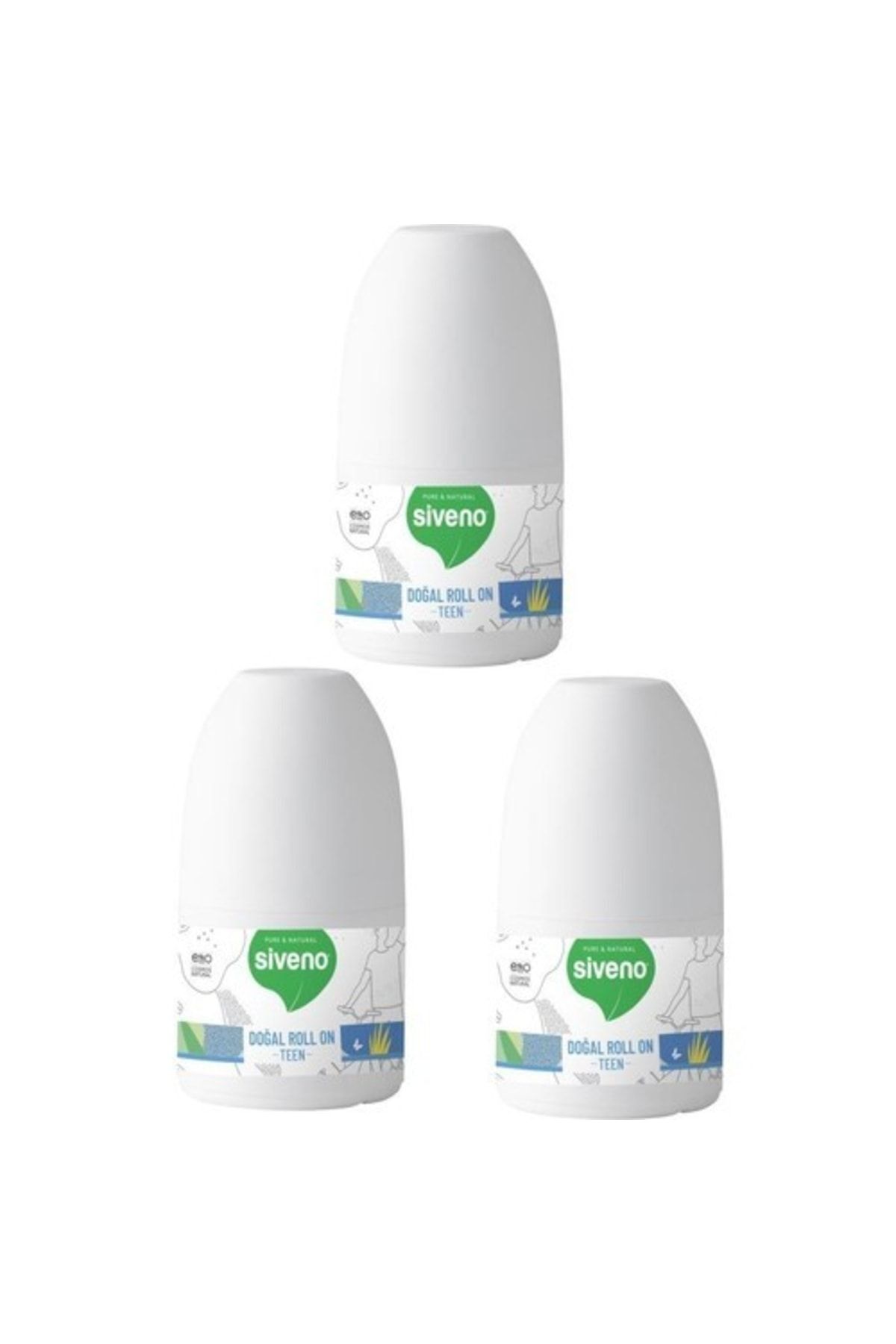 Siveno %100 Doğal Roll-On Teen Blue Erkek Deodorant Ter Kokusu Önleyici Bitkisel Lekesiz 50 ml X 3 Adet