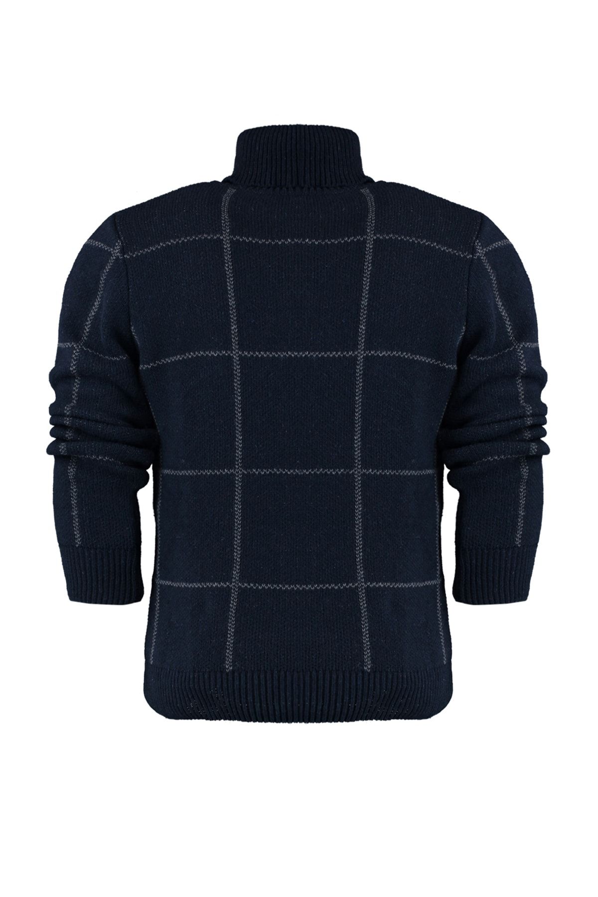 Trendyol Collection-Marineblauer Rollkragenpullover mit schmaler Passform – Woll-Karomuster TMNAW21KZ0398 7