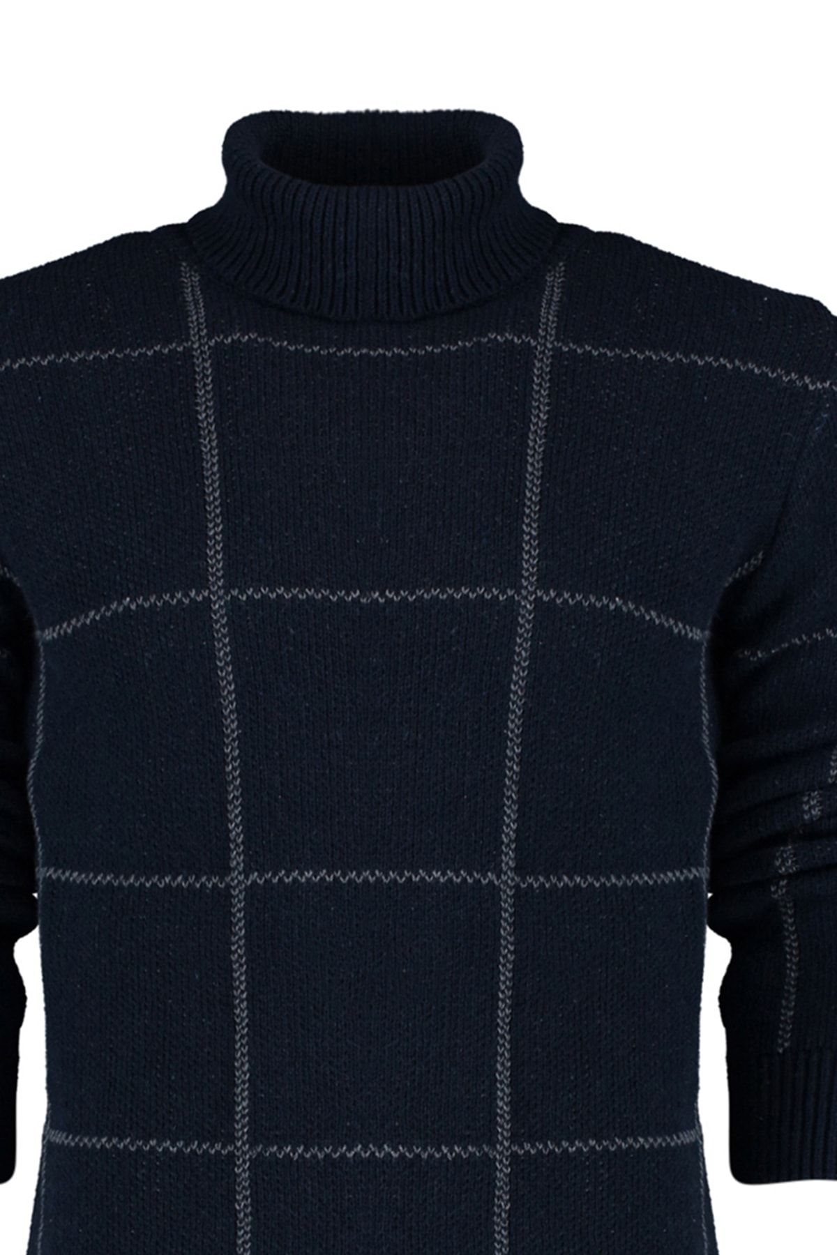 Trendyol Collection-Marineblauer Rollkragenpullover mit schmaler Passform – Woll-Karomuster TMNAW21KZ0398 8