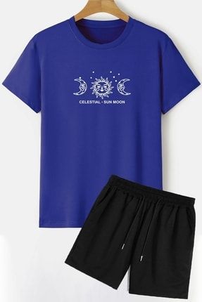 Unisex Evren Temalı Şort T-shirt Eşofman Takımı TSH-SUNMOON-SHRT-DÜZ