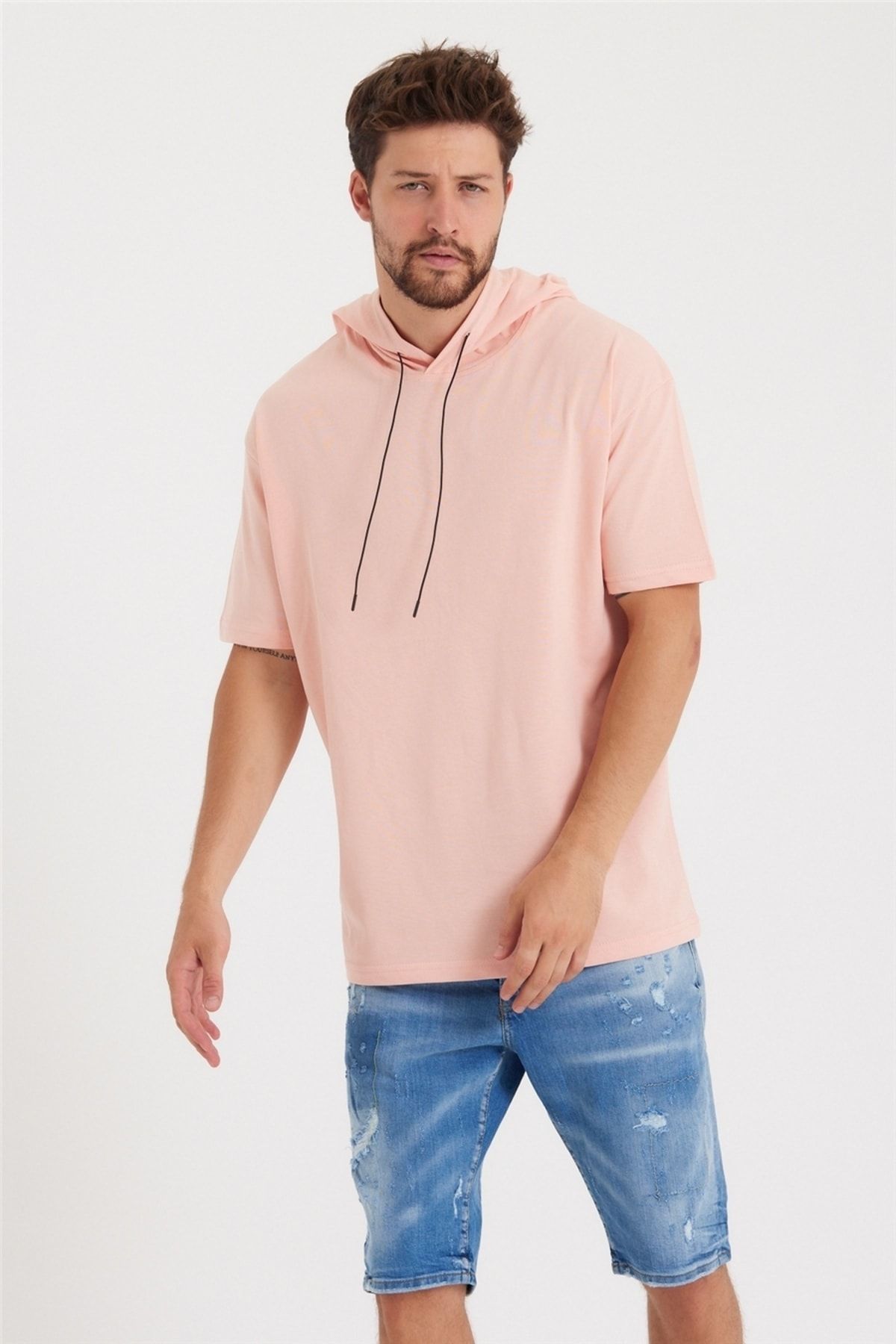 Pink short sleeve hoodie mens outlet