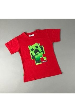 Kids Yan Etiketli Mincraft Creeper Desenli Çocuk T-shirt 3-14 Yaş CREEPER43