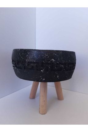 Antik Motifli Ayaklı Siyah Beton Saksı 13x13x14,5 Cm(enxboyxyükseklik) Vase2
