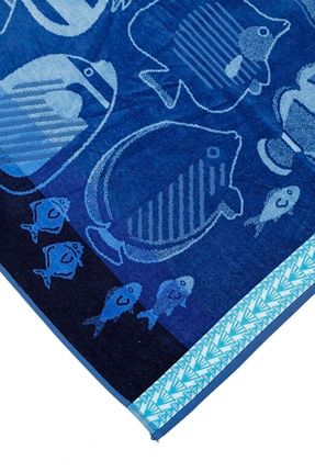 Cannes Fish Grid Blue Kadife Plaj Havlusu 90x180 PR-EVTEKSTILI-56138201327
