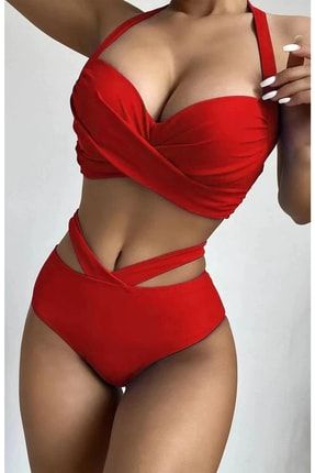 Özel Tasarım Detseksiz Kaplı Çapraz Kırmızı Bikini Takım TYC00511111195