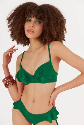 Yeşil Önü Volanlı Dolgulu Tek Üst Bikini LY22YBS00059