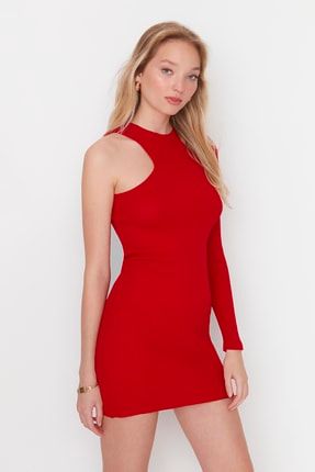 Kırmızı Cut Out Detaylı Triko Elbise TWOAW23EL00074
