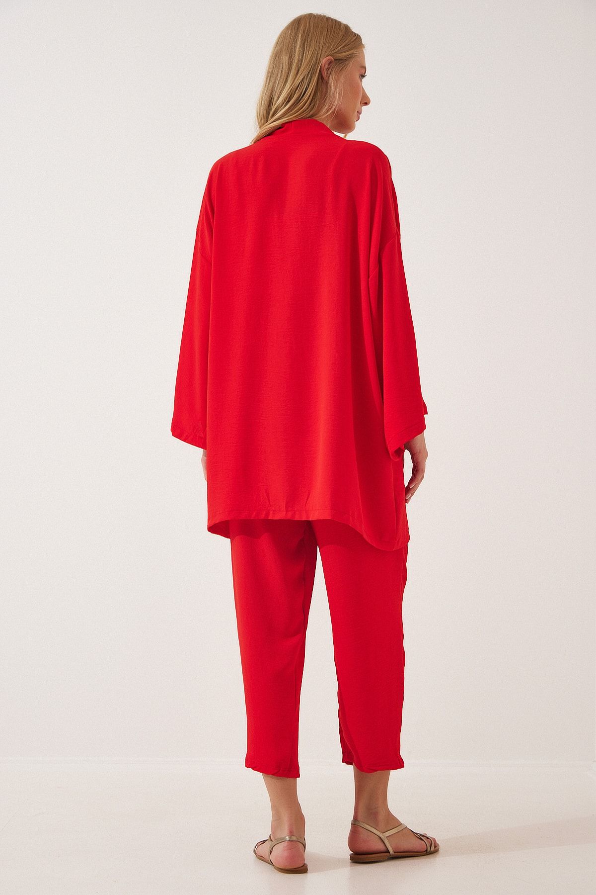 Happiness İstanbul-Rotes Kimono-Hosen-Set für Damen DZ00046 4