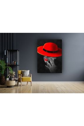Kırmızı Şapkalı Kadın Siyah Beyaz Portre Kanvas Tablo KTY-2022-M-033