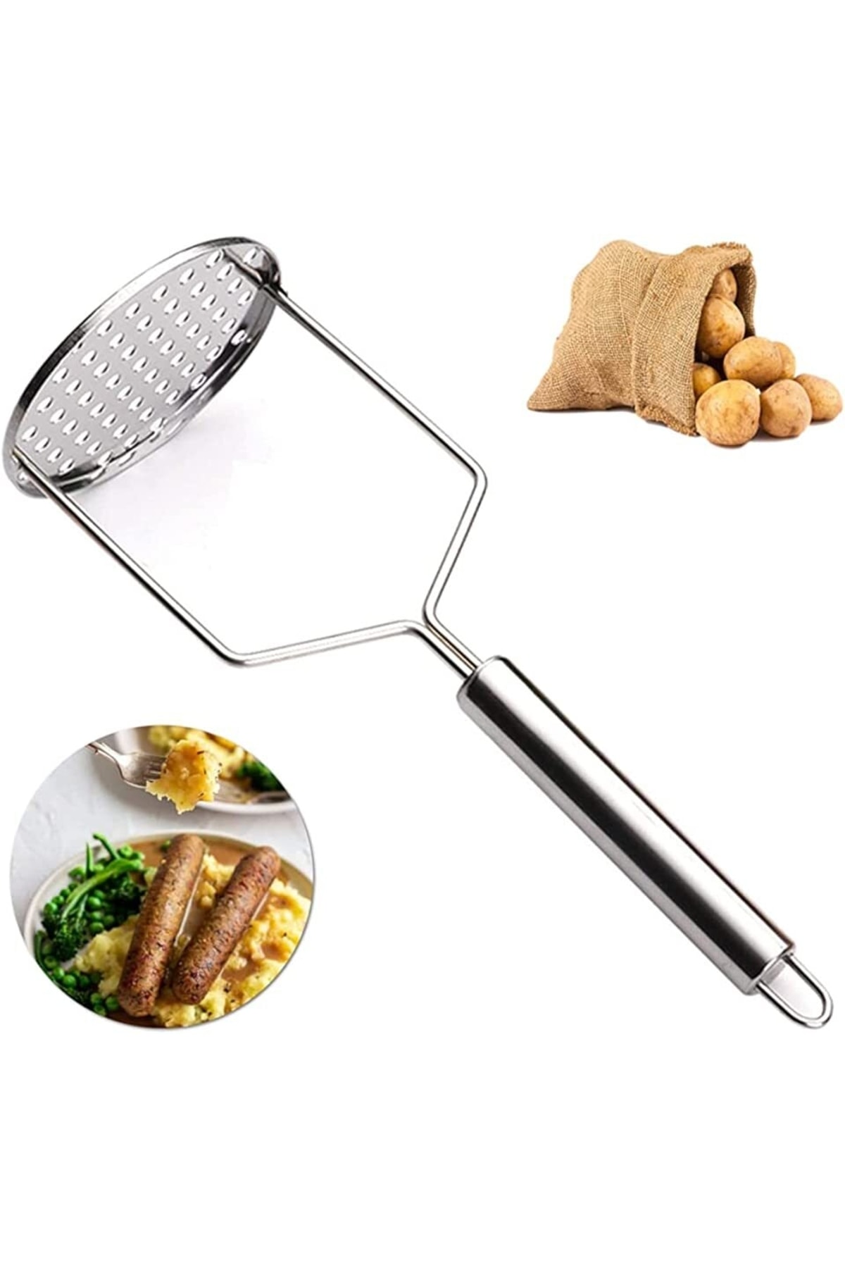 Bayev Yuvarlak Lüks Paslanmaz Çelik Patates Ezici Pratik Patates Ezici Püre Yapıcı Mama Yapıcı Aparat