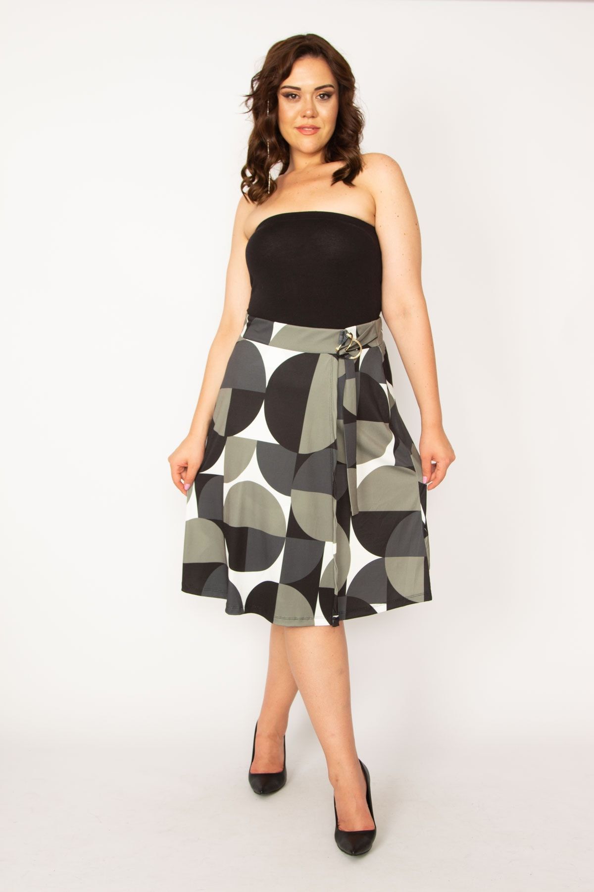 Plus size khaki skirt sale elastic waistband