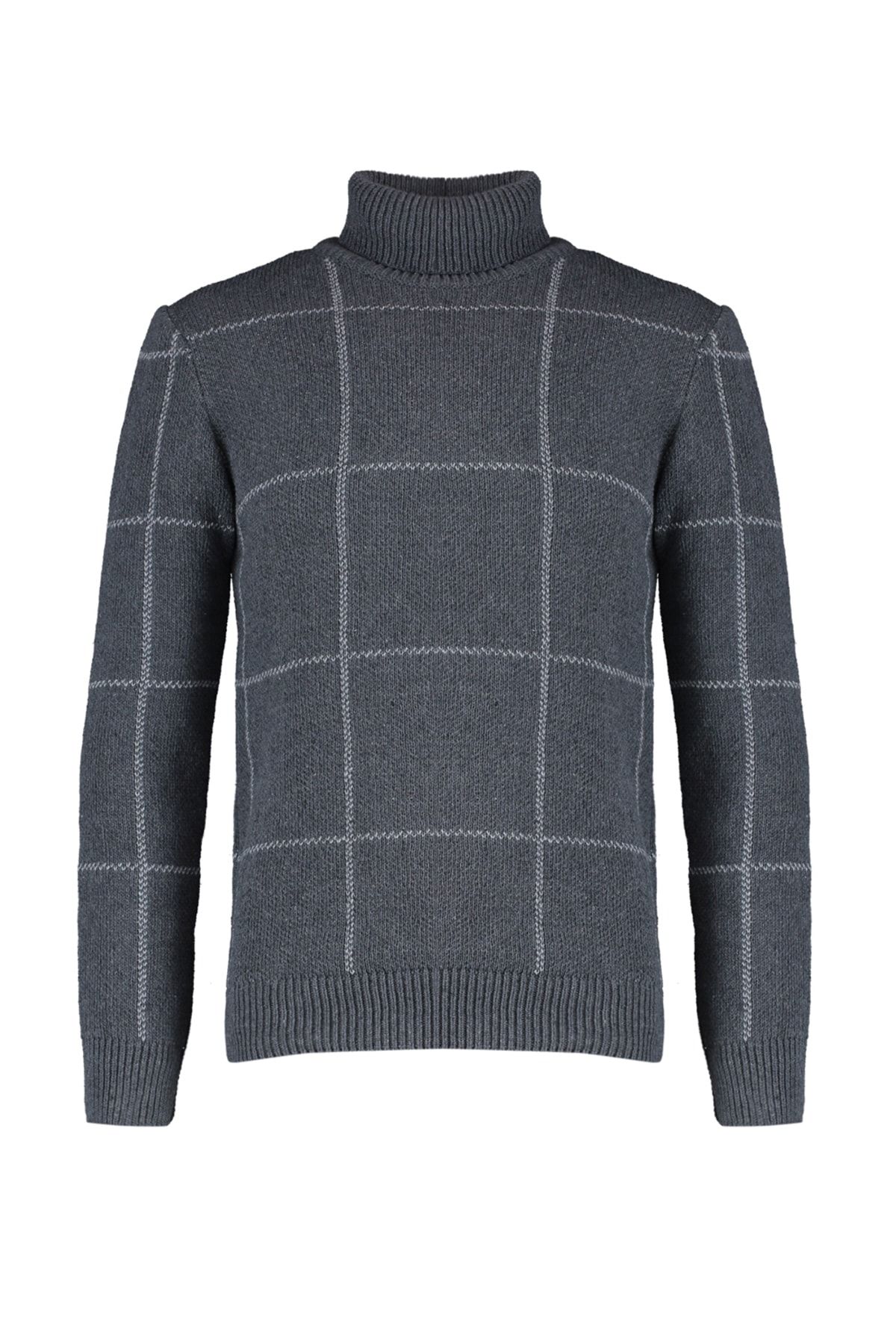Trendyol Collection-Slim-Fit-Strickpullover mit Rollkragen und Karomuster – Anthrazit TMNAW21KZ0398 6