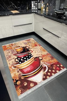 Dijital Baskı Kaymaz Tabanlı Leke Tutmaz Makinede Yıkanabilir Dekoratif Mutfak Halısı RUGMK-9050A-PNT
