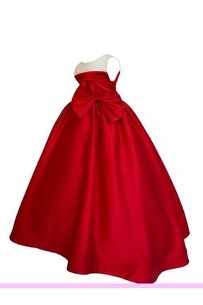 Kız Çocuk Kırmızı Fiyonklu Uzun Abiye Elbise ZB2021FİYONKLUKIRMIZI3-14