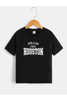 Çocuk Unisex Oversize Siyah Houston Baskılı T-shirt houston-