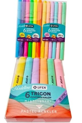 12 Adet Çift Uçlu 6'lı Pastel & 6'lı Neon + Trigon 6'lı Ufen Fosforlu Kalem 70385+70486+70487