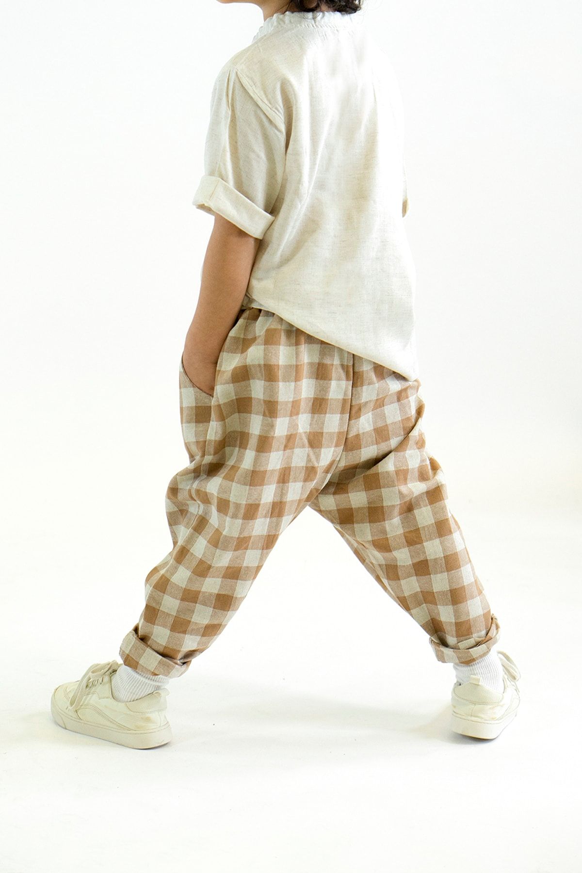 Catz Kids-Carrot Trousers Mink Cream Plaid Linen 4
