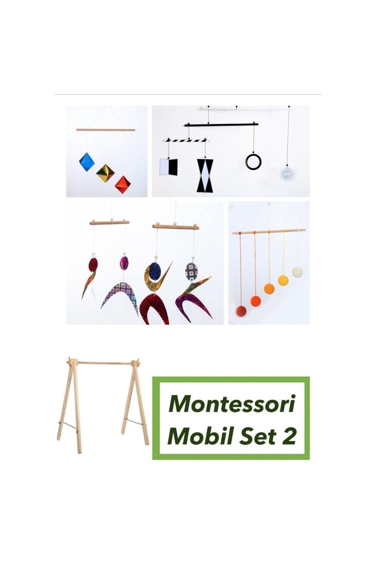 pikukid Montessori Mobil Set-2, 5 Parçalı Set, Munari, Octahedron,gobbi,dancer Ve Baby Gym