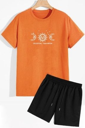 Unisex Evren Temalı Şort T-shirt Eşofman Takımı TSH-SUNMOON-SHRT-DÜZ