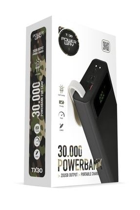 Tx30 Siyah Led Işıklı Dijital Göstergeli 30.000 Mah (GERÇEK 30.000 MAH GARANTİLİ) Powerbank TX30