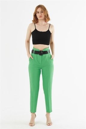 Kadın Yüksek Bel Kumaş Pantolon Elma Yeşili N22-1375