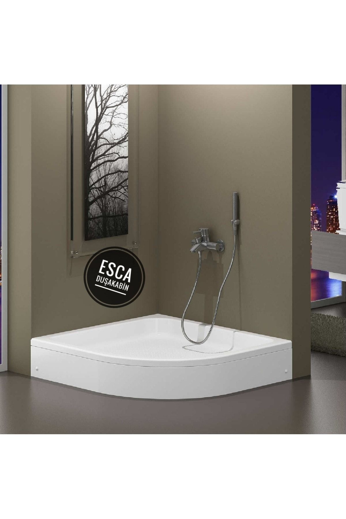 Esca 120x120 Oval Panelli Duş Teknesi H-20 Cm Yükseklik Kaliteli Sert Akrilik - Duşakabin