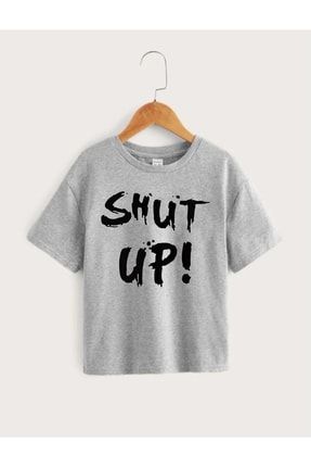 Çocuk Unisex Oversize Gri Shut Up Baskılı T-shirt shutup-