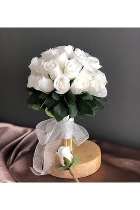 Yeni Sezon Beyaz Gelin Buketi- Gonca Gül Gelin Çiçeği-damat Yaka Çiçeği 2 Li Set LVN-54654652