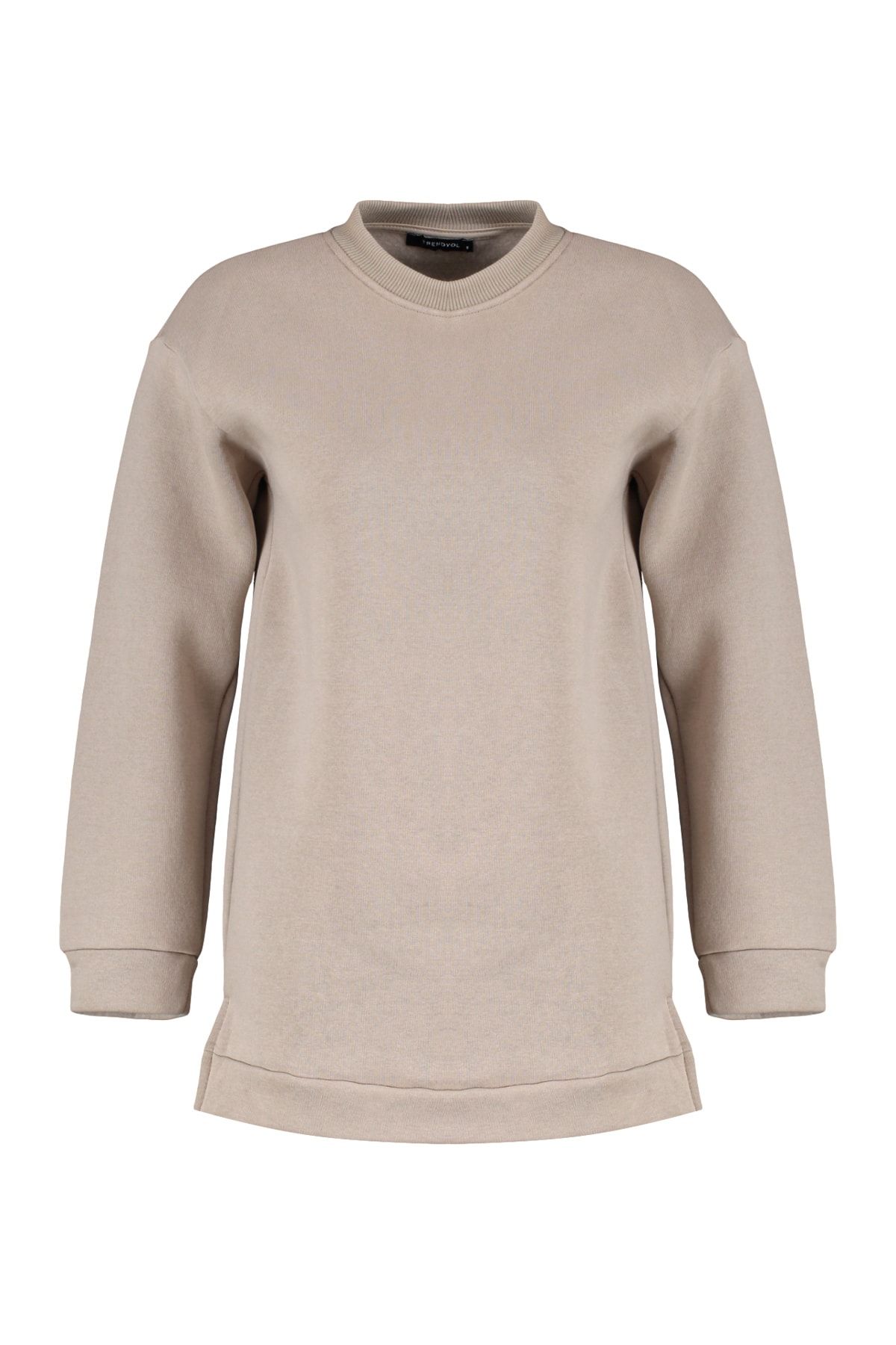 Trendyol Modest-Podstawowa bluza z jasnej taupe z rozcięciem i szczegółowymi rozcięciami TCTAW23TW00011 6
