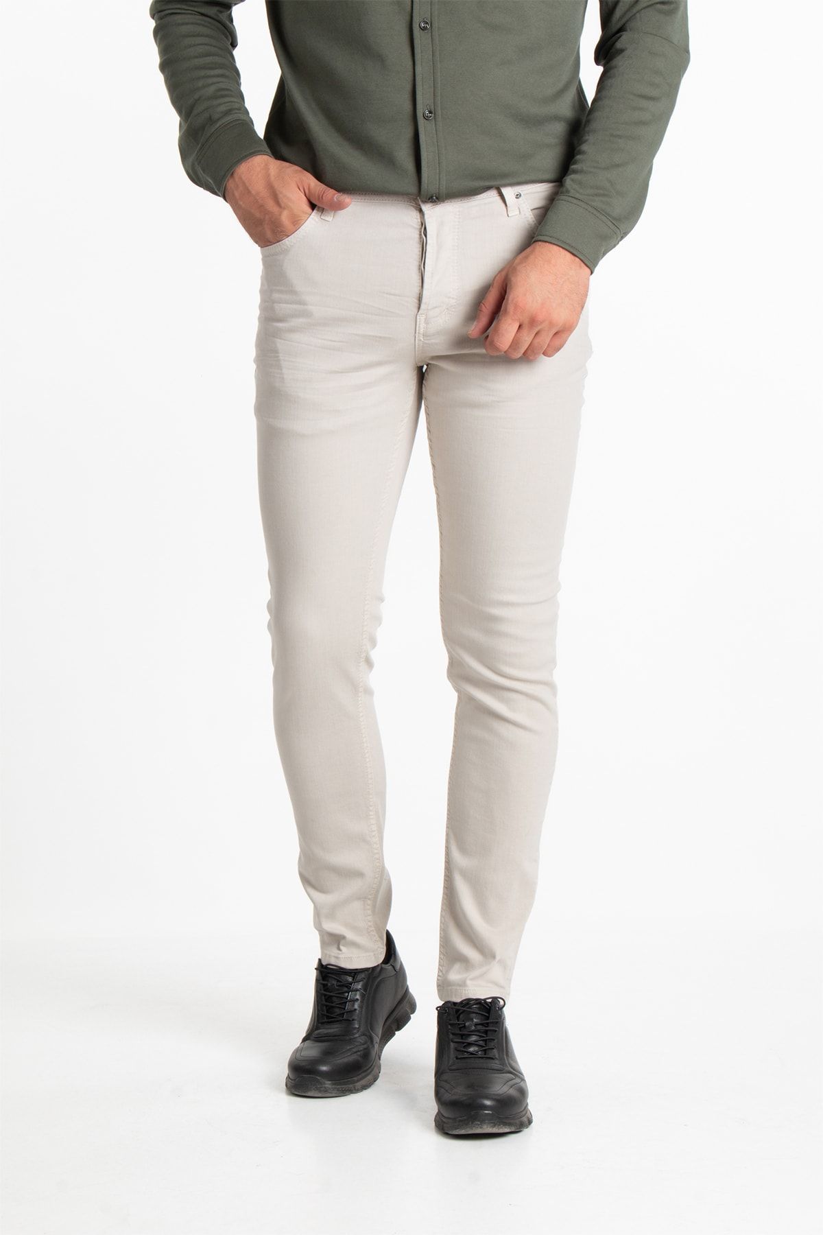 ZEKİ ÖZER Erkek Bej Normal Bel Slimfit Jean