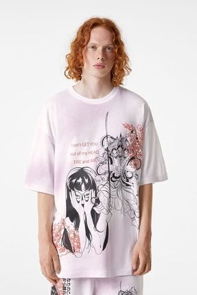 Anime Desenli Ekstra Bol Kısa Kollu T-shirt 08178538