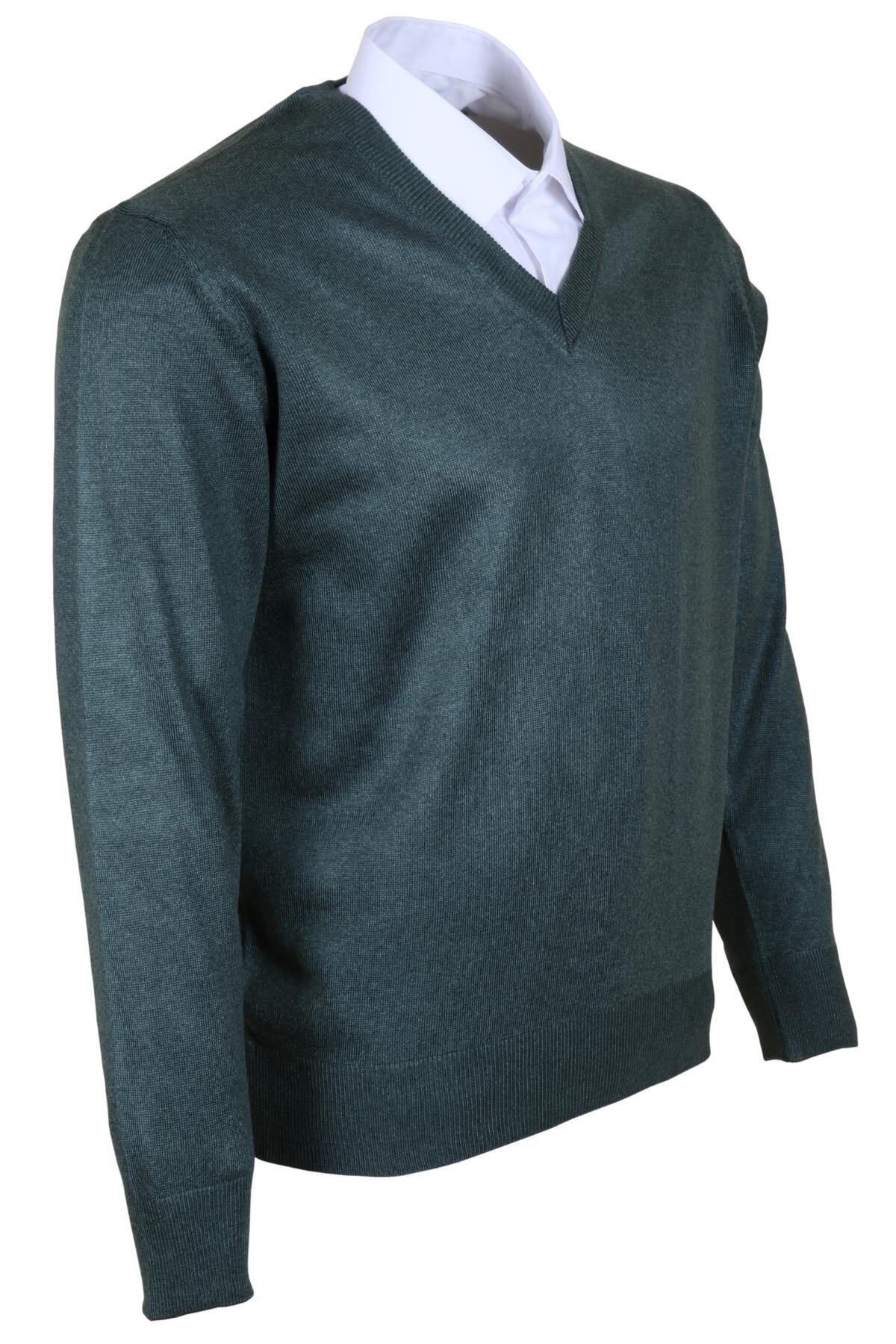 Modarar-Men's Woolen Sweater V-Neck Regular Classic Cut Green Rar00375 2