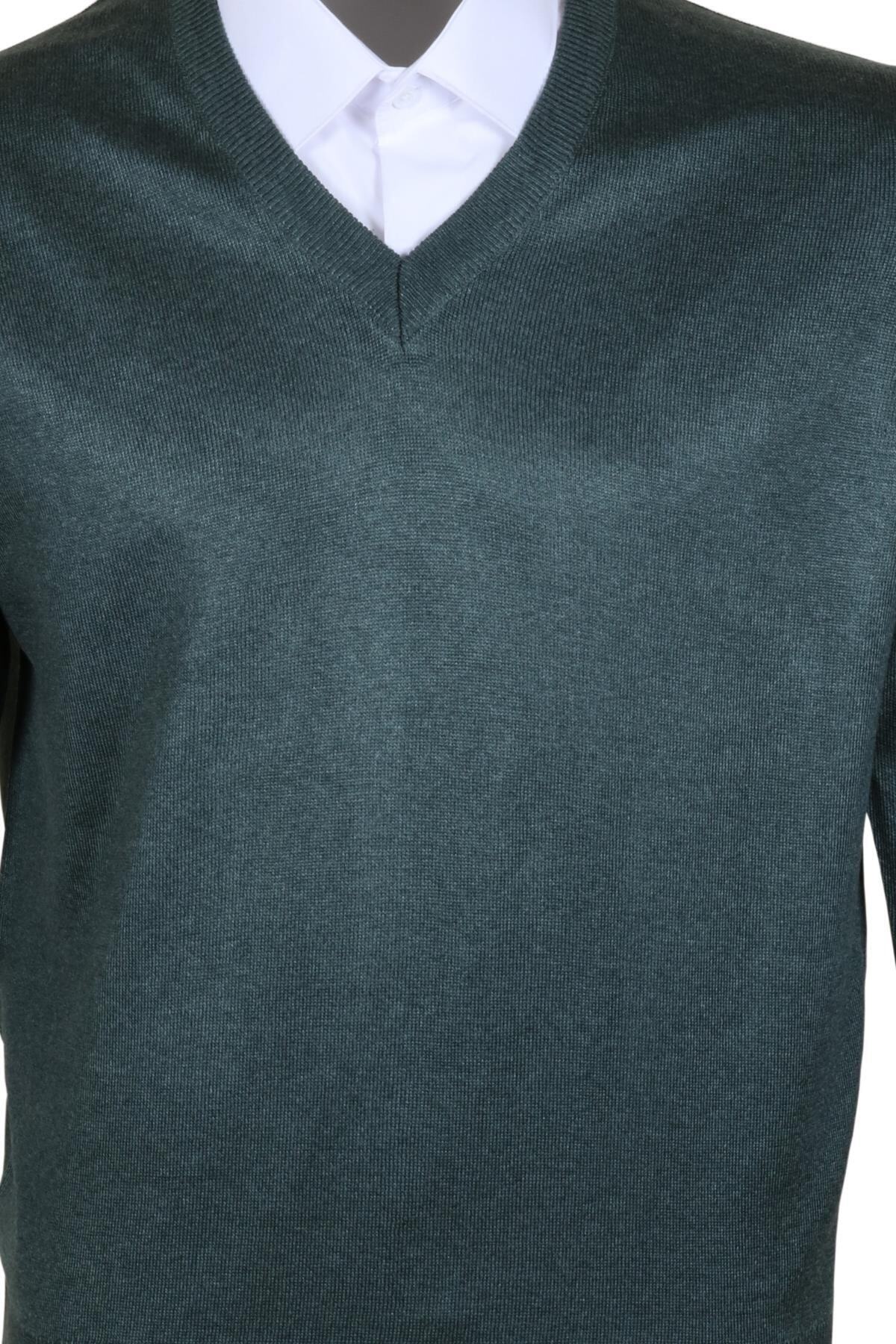 Modarar-Men's Woolen Sweater V-Neck Regular Classic Cut Green Rar00375 5