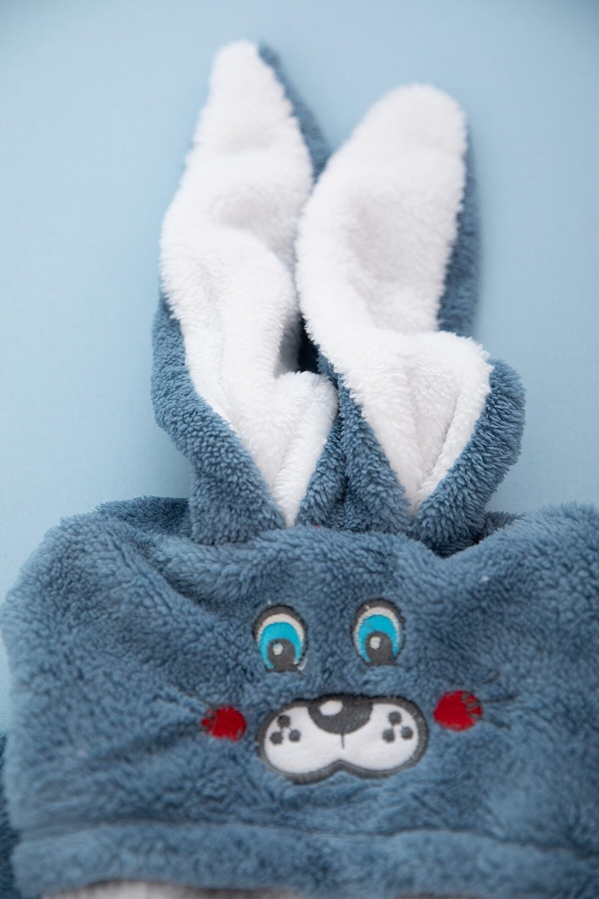 ALYAKİDS Unisex Bebek Mavi Welsoft Tavşan Kulaklı Kışlık Tulum fotoğrafı 2 (önizleme)