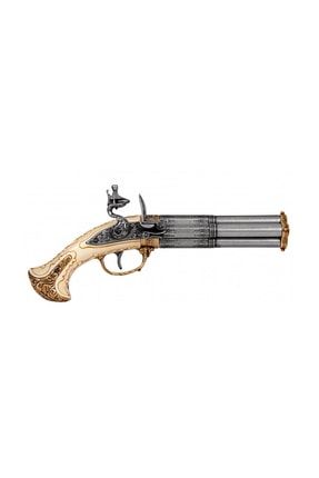 18. Yüzyıl Fransız Dört Namlulu Çakmaklı Dekoratif Revolver / Film Ve Dizi Aksesuarları / Antik Obje DNX1310TUTER