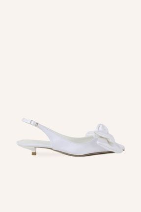 Beyaz Saten Mini Topuklu Gelin Ayakkabısı 34091 1035G