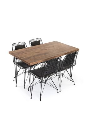 Yemek Masa Sandalye Takımları-mutfak Masası + 4 Sandalye Modern Şık Masa Takımı MTK-F60124K-ANTİK ÇAM/MİNDERLİ