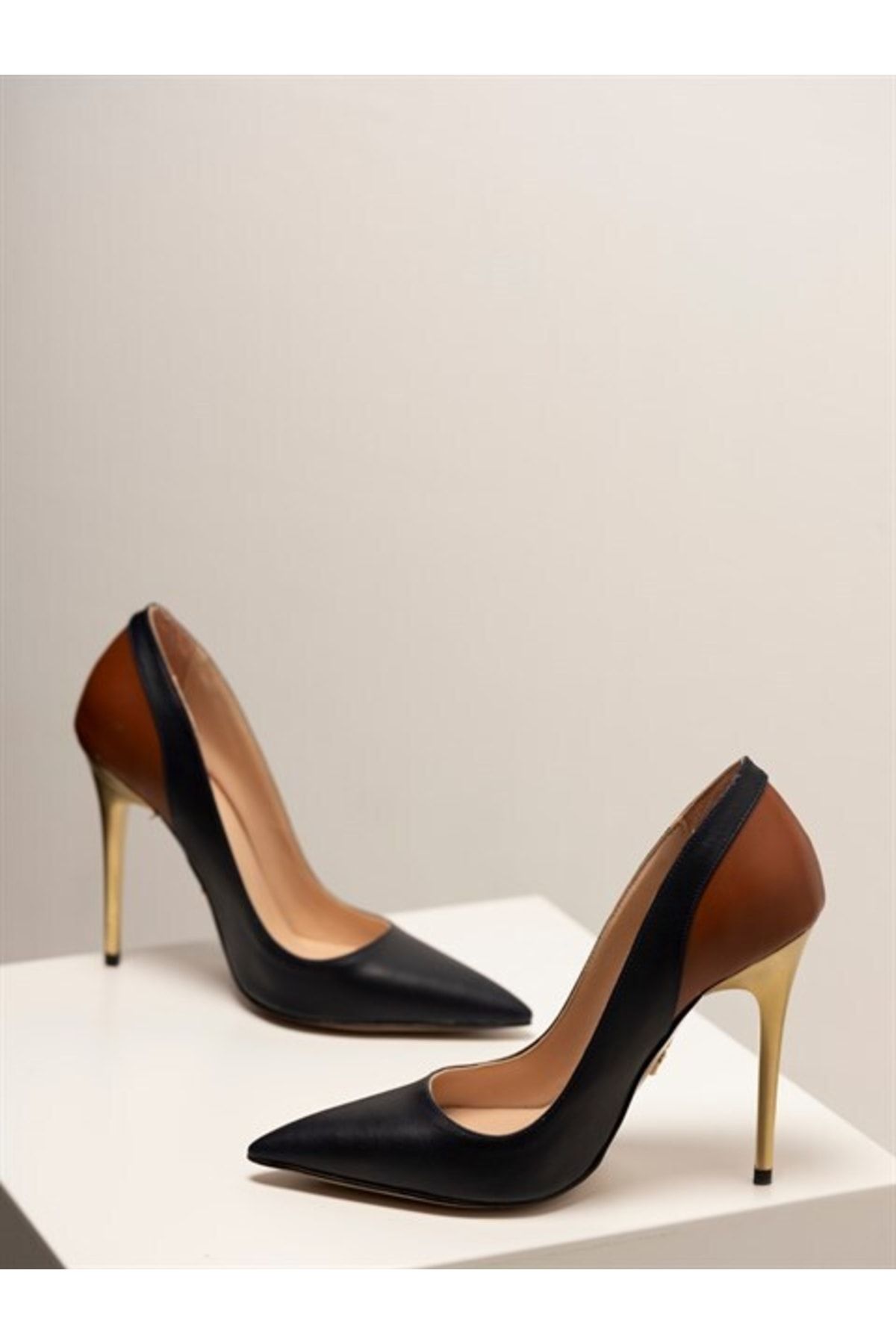 AYAKKABI PRENSİ-Urania Black Tan 10 cm Women's Stiletto, High Heels 1