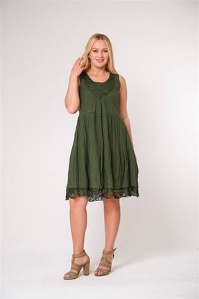 Kadın Yazlık Dantelli Elbise Yeşil - 90981