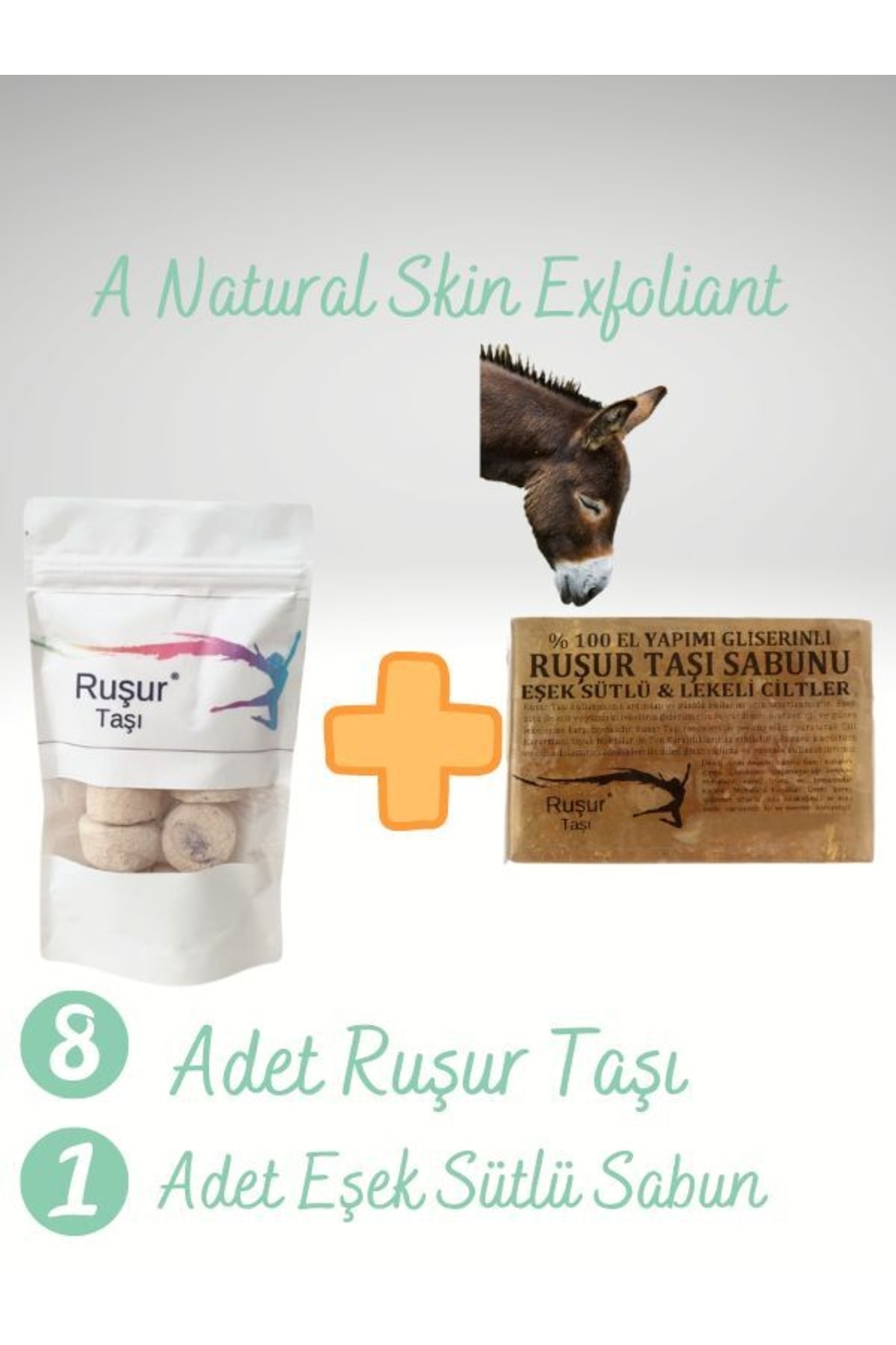 RUŞUR Taşı 8 Adet + Eşek Sütlü Taşı Sabunu Doypack