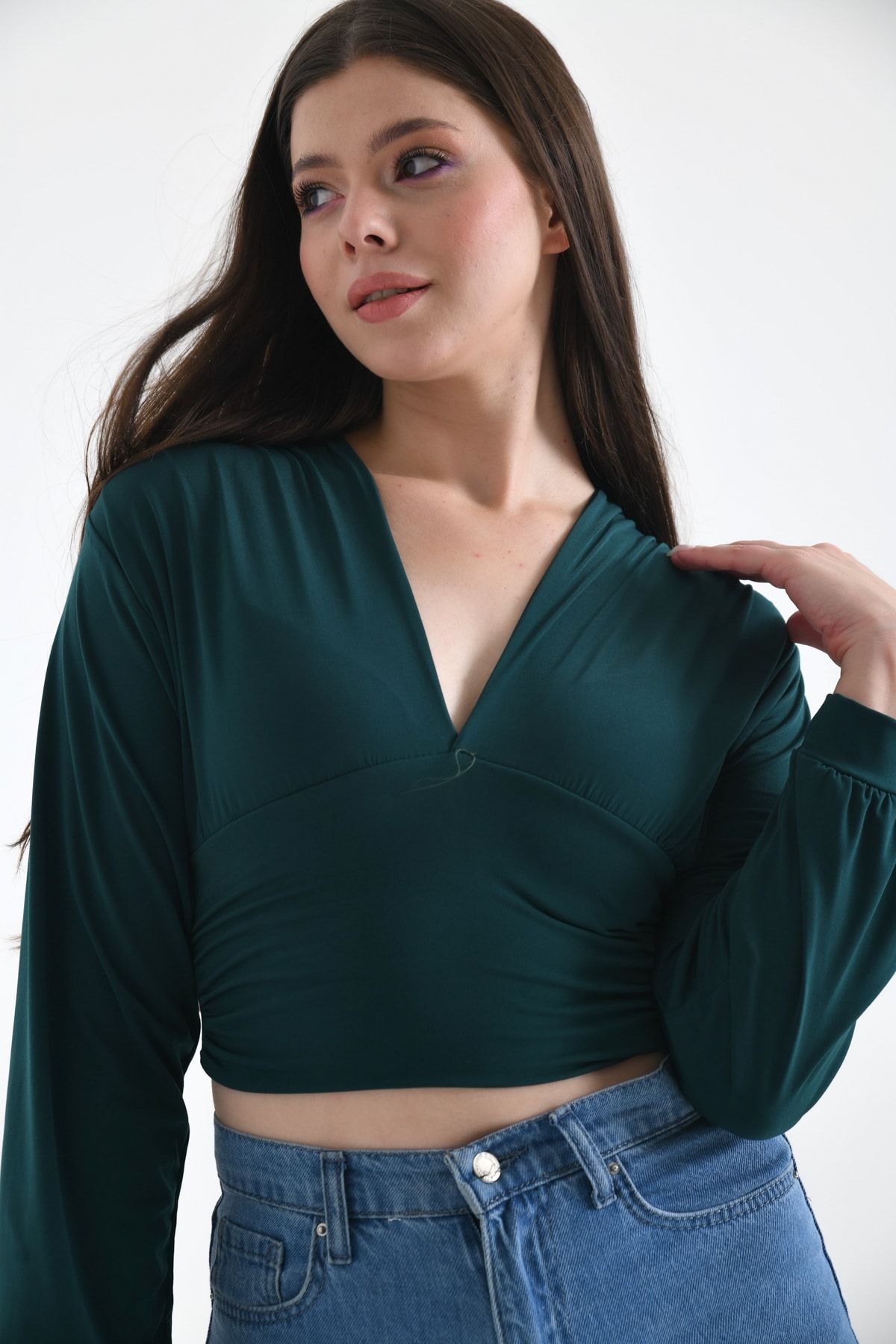 Deep v neck best sale long sleeve top