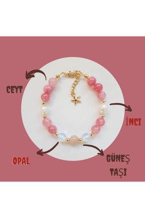Yaz Mevsim Doğal Taş Pozitif Enerji Şans Özgüven Bileklik Pembe Ceyt Inci Opal Güneş Taşı artrlyaz