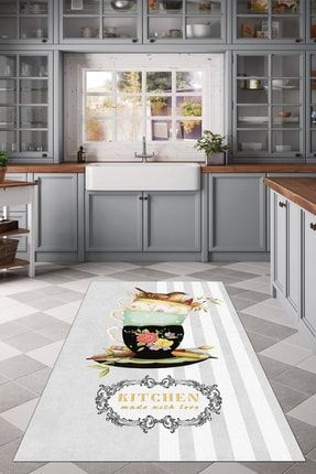 Fincan Desenli Mutfak Halısı (makinada Yıkanabilir Kaymaz Dot Taban) - Wlly1343 WLLY1343
