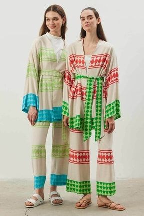 Etnik Kimono Takım - Yeşil HY22438-YEŞİL