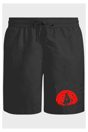 Naruto Red Moon Logolu Siyah Yanları Cepli Şort Hobyusa-reedmoon-şort